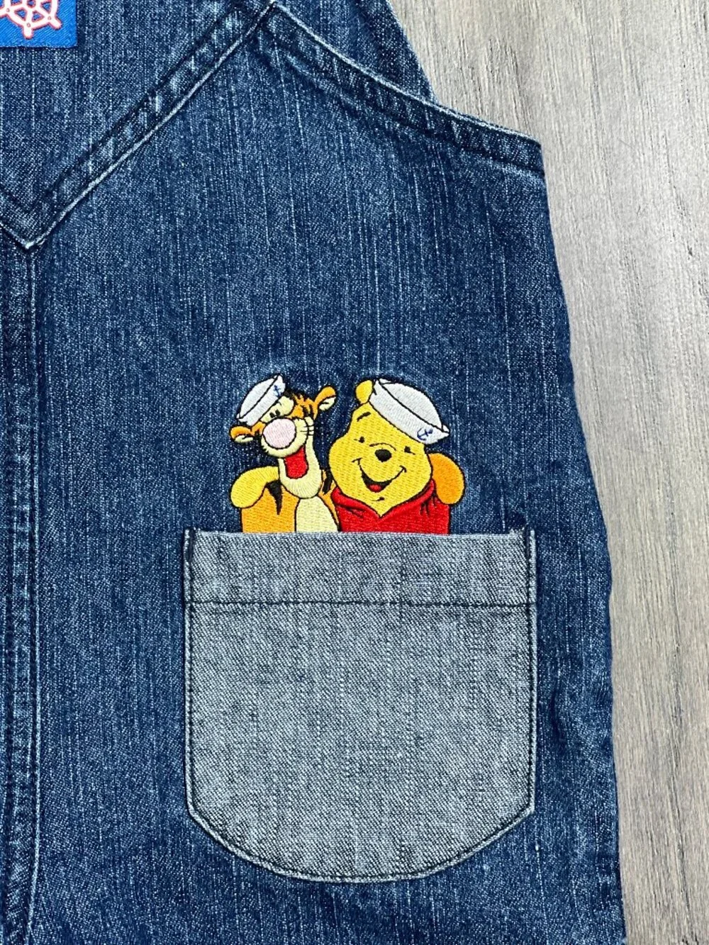 Vintage Disney Baby Winnie the Pooh & Tigger Nautical Denim Overalls 6-12M